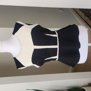 BCBGMaxAzria Lesly Blouse Black and Off-White Geometric Peplum Sleeveless M